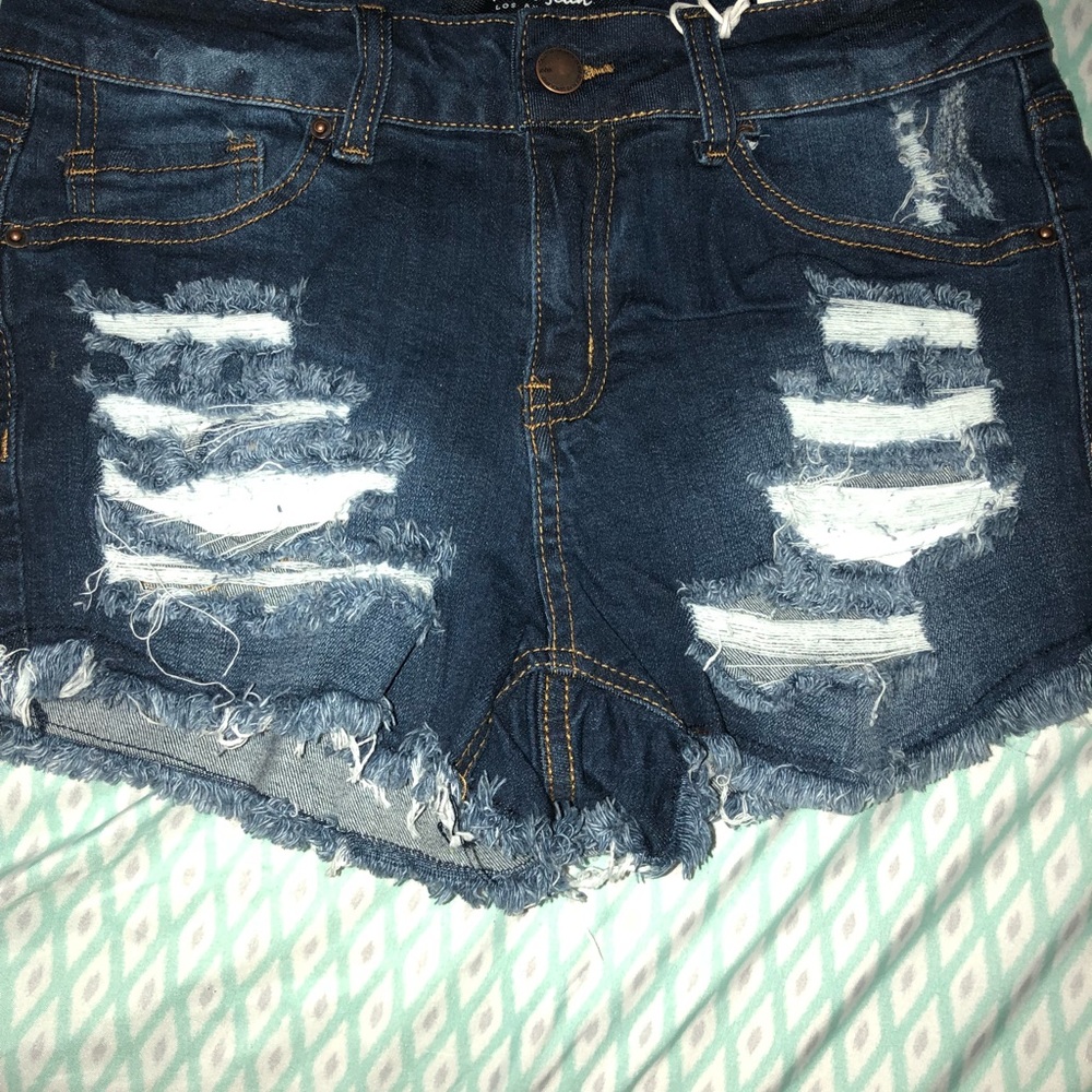 Dark distressed denim shorts